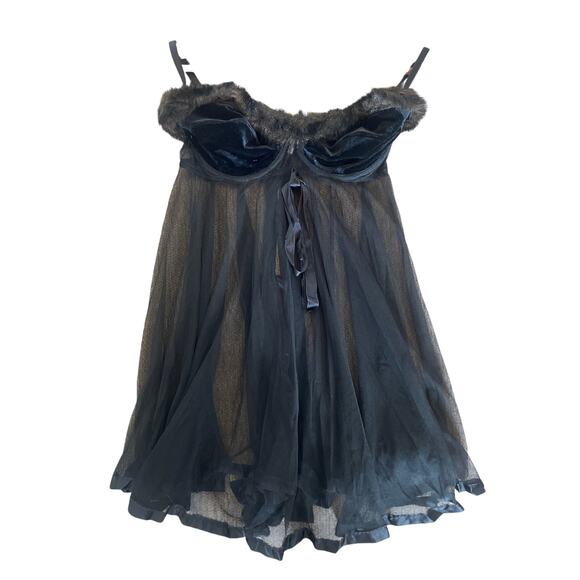 Vintage 1997 VICTORIA’S SECRET Fur Trim Sheer Babydoll Chemise 36C - Picture 7 of 12